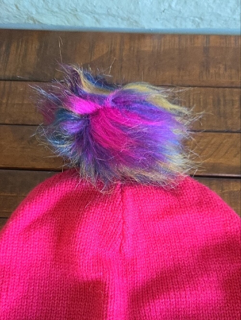 Betsey Johnson Pink Knit Beanie Multicolor Pom Pom - Picture 3 of 6